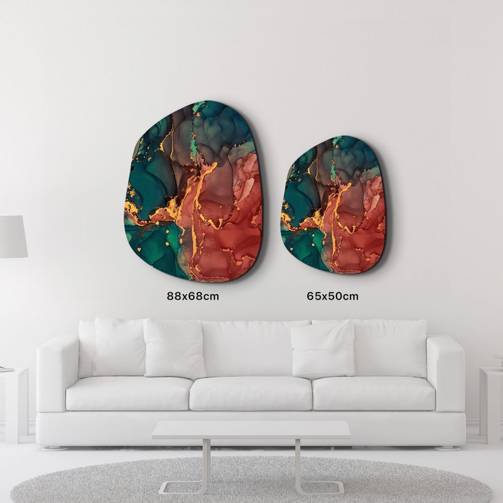 Other wall decoration - Green and Red Marble Amorphous Collection Glass Wall Art 88CMX68CM - ARTDESIGNA