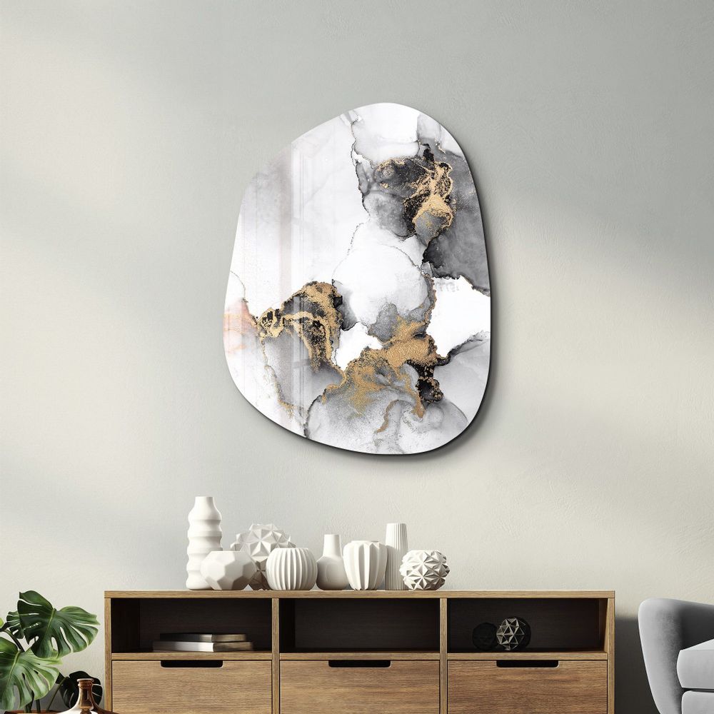 Other wall decoration -  Marble with Golden Dust Amorphous Collection Glass Wall Art  88CMX68CM - ARTDESIGNA