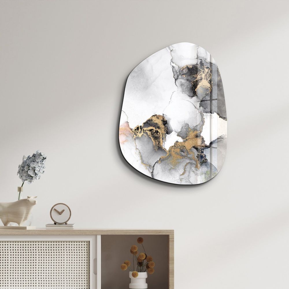 Other wall decoration -  Marble with Golden Dust Amorphous Collection Glass Wall Art  88CMX68CM - ARTDESIGNA