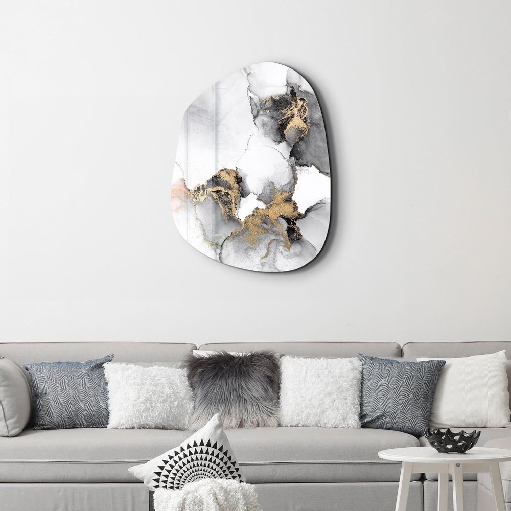 Other wall decoration -  Marble with Golden Dust Amorphous Collection Glass Wall Art  88CMX68CM - ARTDESIGNA