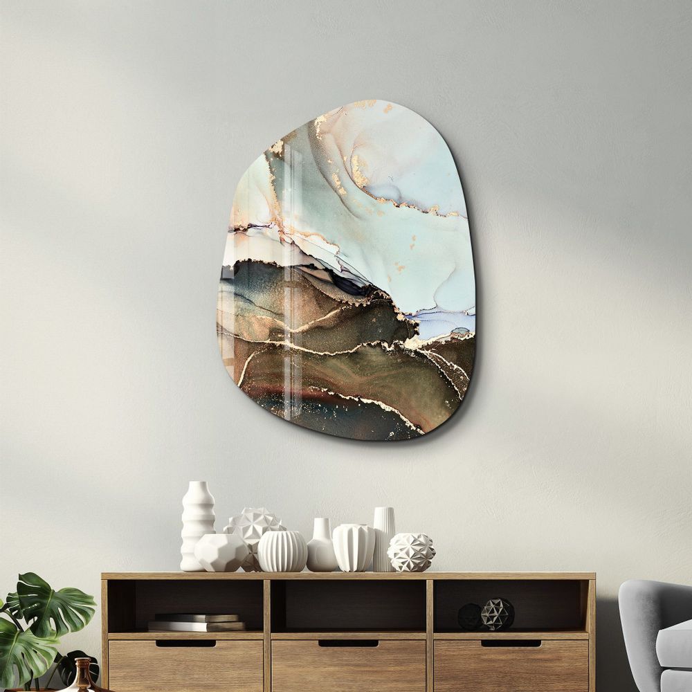 Other wall decoration - Marble Brown and Light Blue Amorphous Collection Glass Wall Art 88CMX68CM - ARTDESIGNA