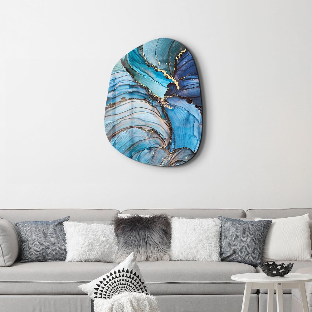 Other wall decoration -  Blue Marble Amorphous Collection Glass Wall Art  88CMX68CM - ARTDESIGNA