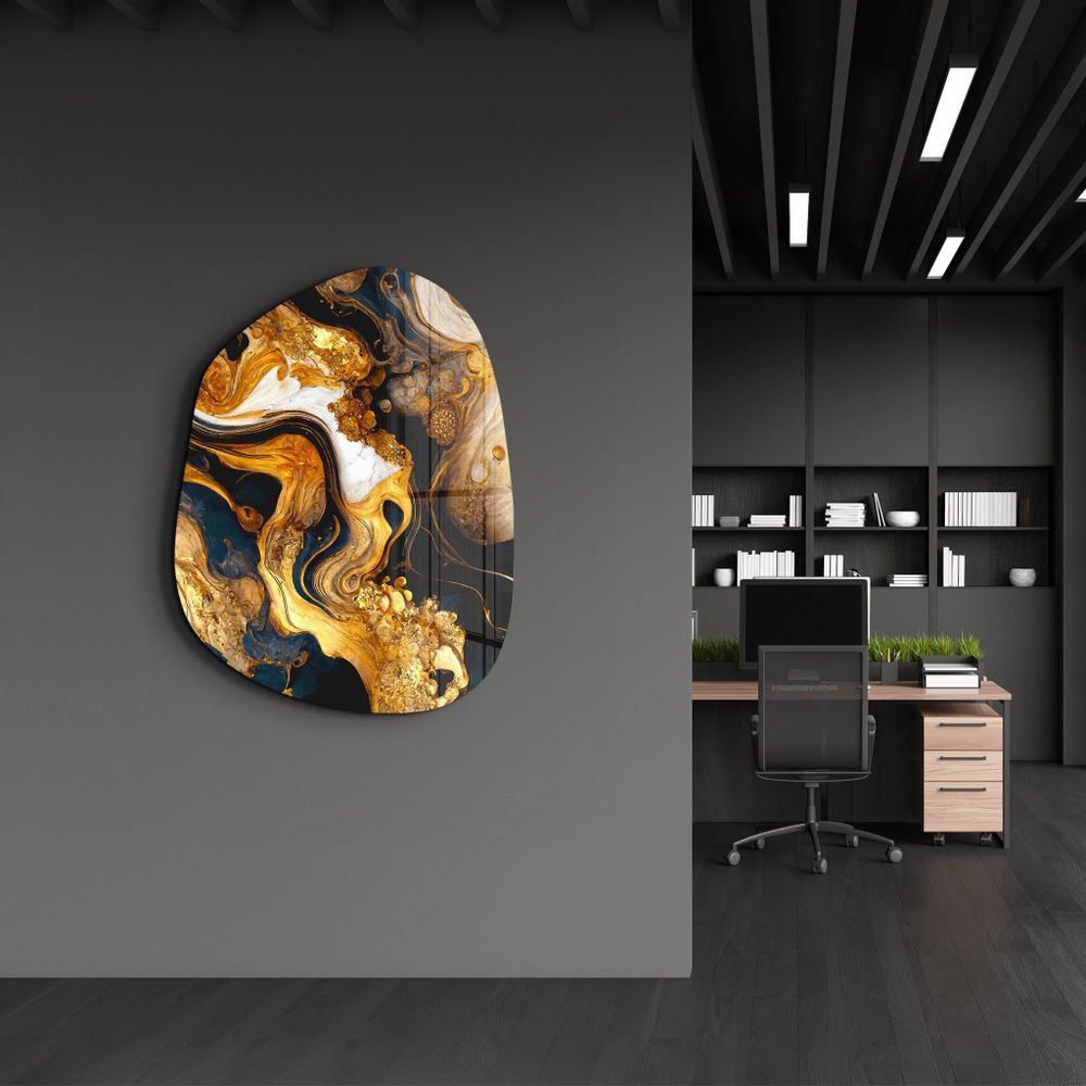 Autres décorations murales - Racines dorées Art mural en verre de la collection Amorphe 88CMX68CM - ARTDESIGNA