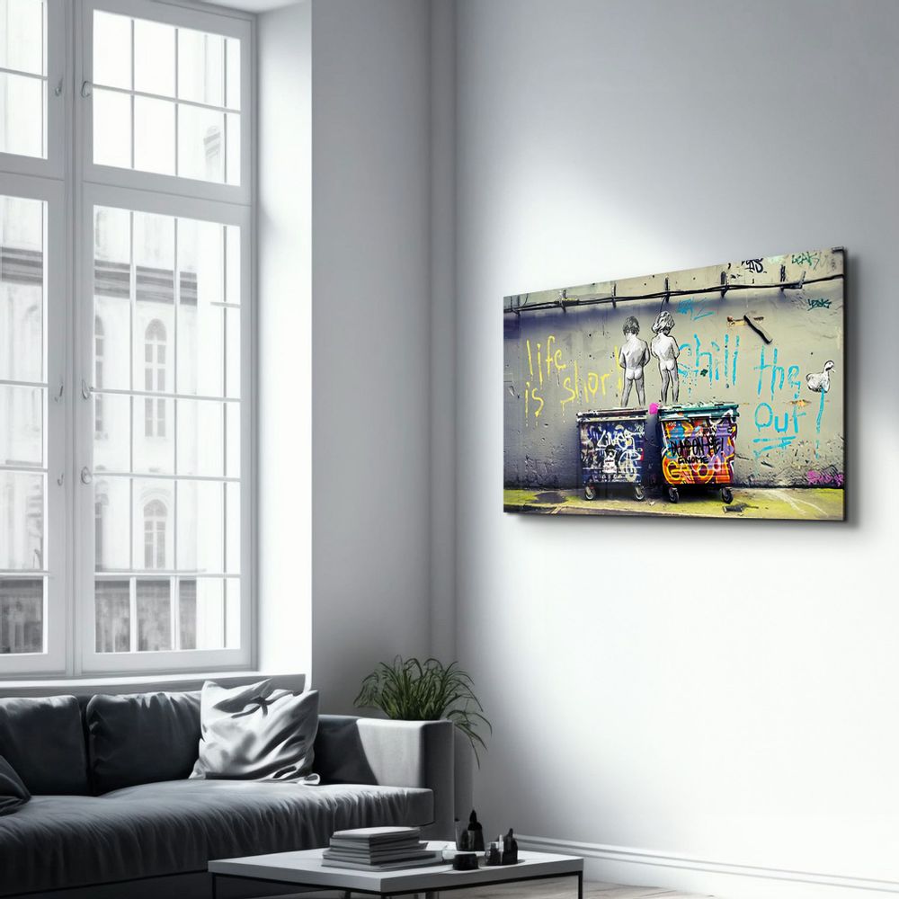 Other wall decoration - Banksy Life is Short Glass Wall Art  110CMx70CM - ARTDESIGNA