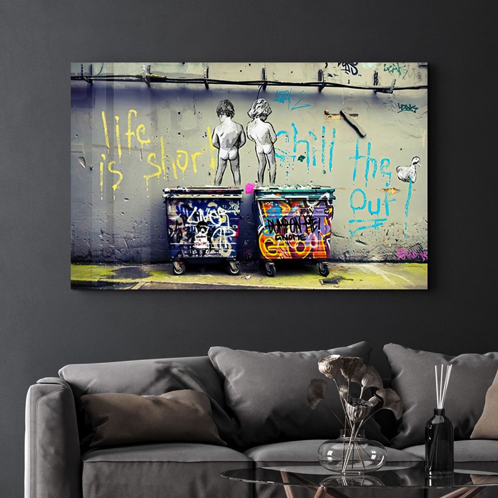 Other wall decoration - Banksy Life is Short Glass Wall Art  110CMx70CM - ARTDESIGNA