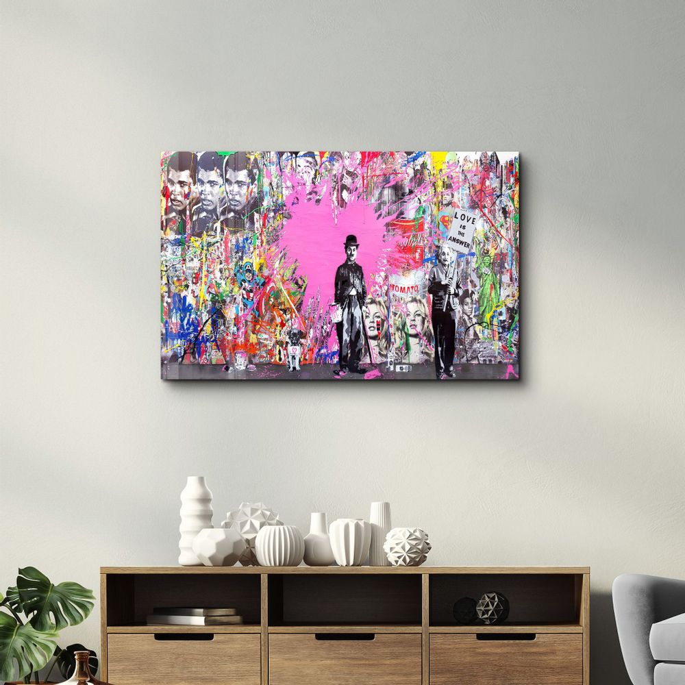 Autres décorations murales - Art mural en verre amour rose Banksy 110CMx70CM - ARTDESIGNA