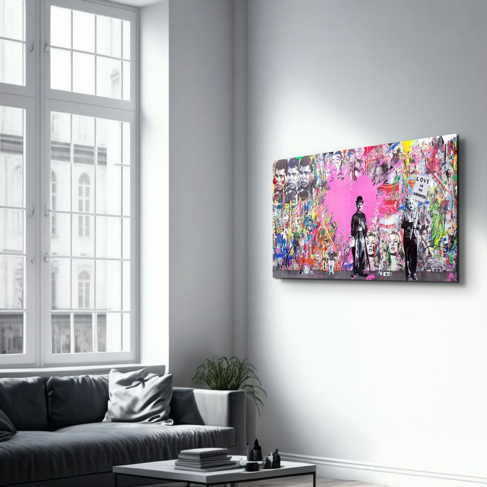 Autres décorations murales - Art mural en verre amour rose Banksy 110CMx70CM - ARTDESIGNA