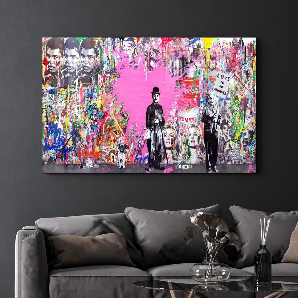 Autres décorations murales - Art mural en verre amour rose Banksy 110CMx70CM - ARTDESIGNA