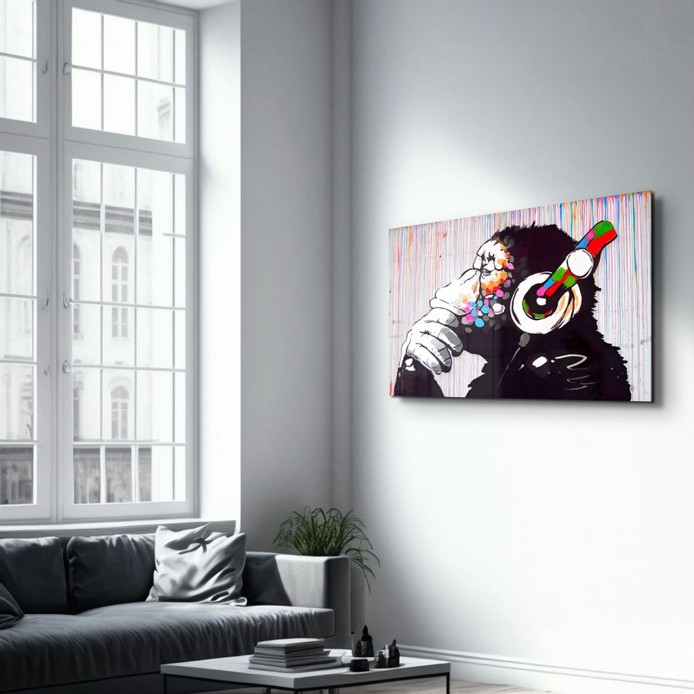Other wall decoration - Banksy Monkey Beat Glass Wall Art 110CMx70CM - ARTDESIGNA
