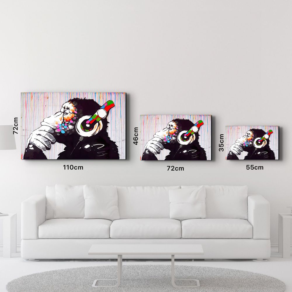 Other wall decoration - Banksy Monkey Beat Glass Wall Art 110CMx70CM - ARTDESIGNA