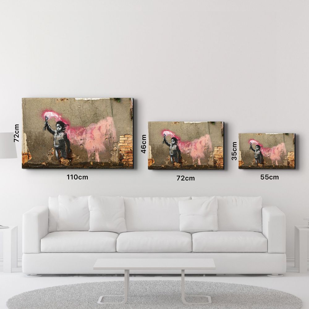 Autres décorations murales - Banksy - Un enfant avec un gilet de sauvetage | Art mural en verre  110CMx70CM - ARTDESIGNA