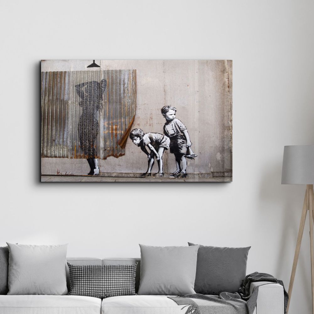 Other wall decoration - Banksy - Spying Boyz | Glass Wall Art 110CMx70CM - ARTDESIGNA