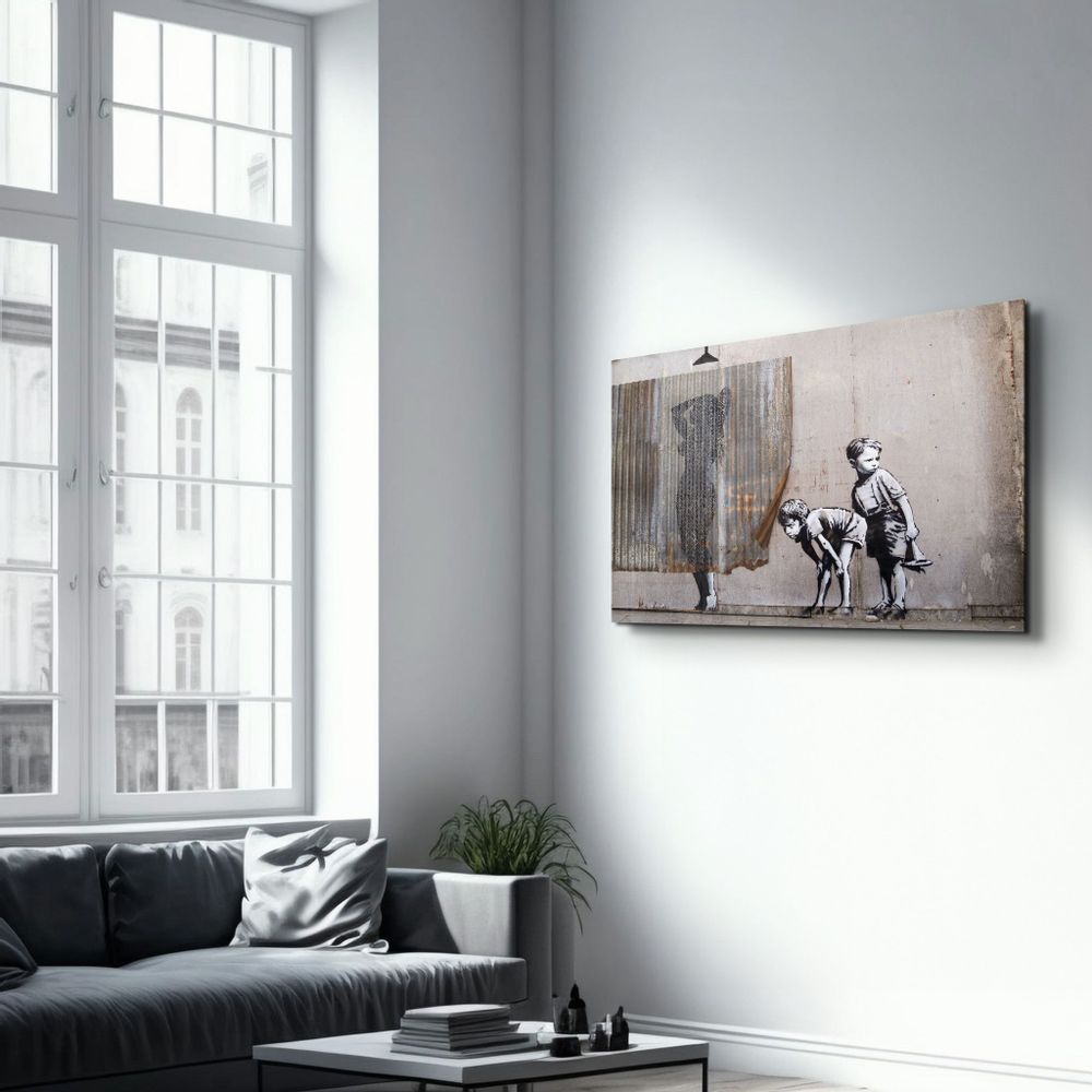 Other wall decoration - Banksy - Spying Boyz | Glass Wall Art 110CMx70CM - ARTDESIGNA