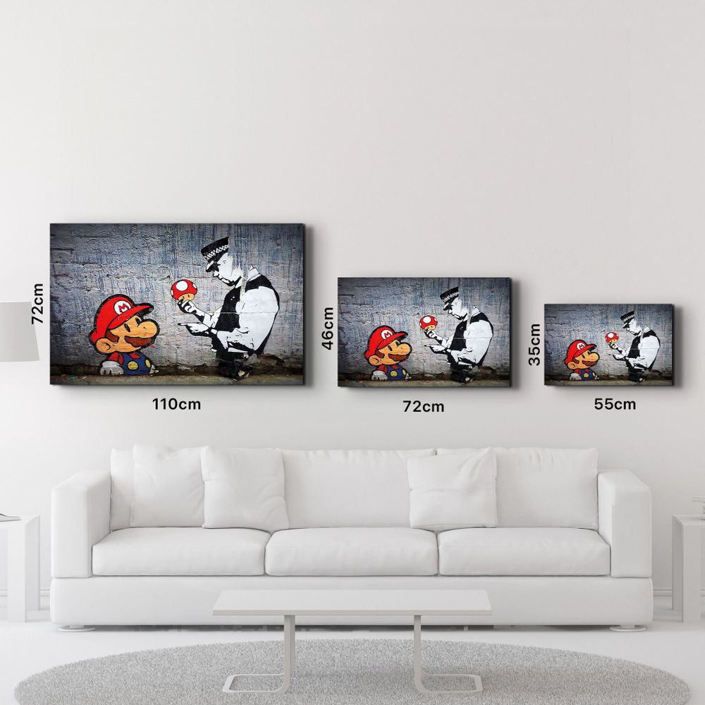 Other wall decoration - Banksy - Mario with a Policeman | Glass Wall Art  110CMx70CM - ARTDESIGNA