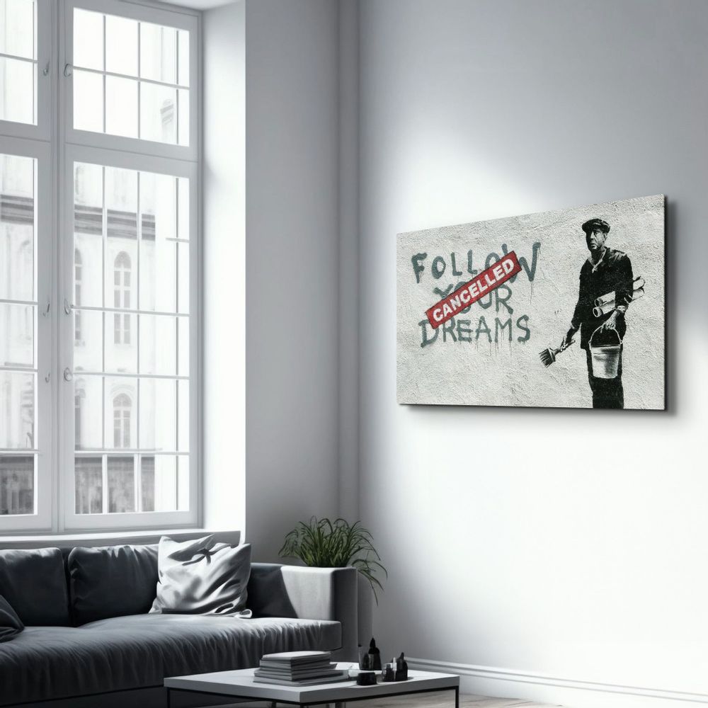 Autres décorations murales - Banksy - Suivez vos rêves-Annulé | Art mural en verre 110CMx70CM - ARTDESIGNA