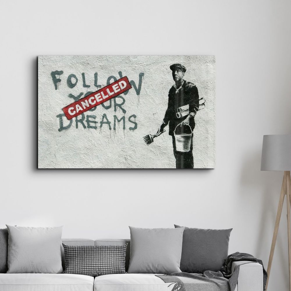 Autres décorations murales - Banksy - Suivez vos rêves-Annulé | Art mural en verre 110CMx70CM - ARTDESIGNA