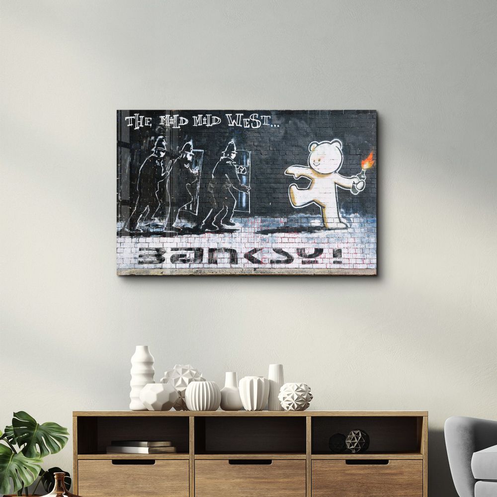 Autres décorations murales - Banksy - Le doux ouest doux | Art mural en verre 110CMx70CM - ARTDESIGNA