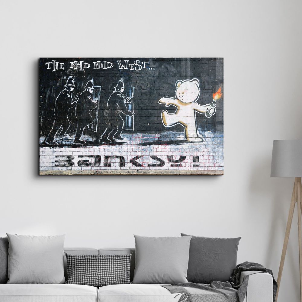 Autres décorations murales - Banksy - Le doux ouest doux | Art mural en verre 110CMx70CM - ARTDESIGNA