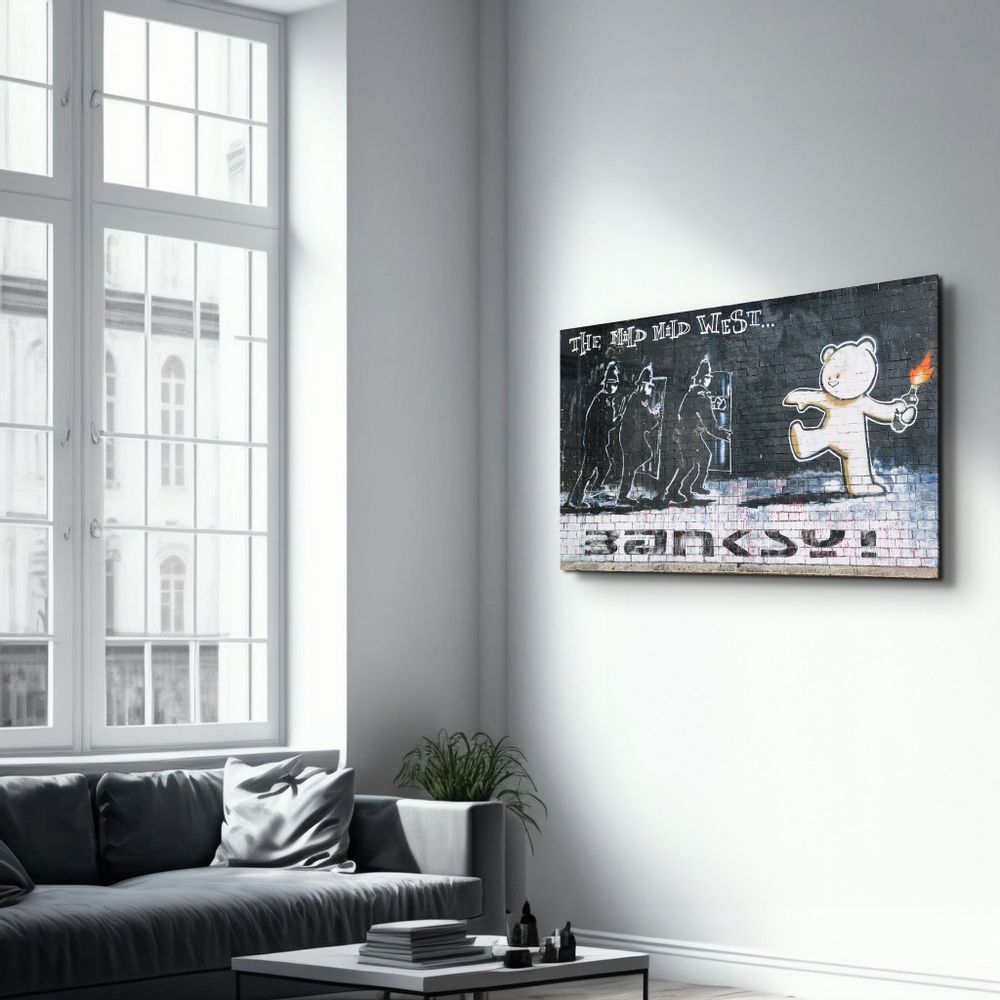 Autres décorations murales - Banksy - Le doux ouest doux | Art mural en verre 110CMx70CM - ARTDESIGNA