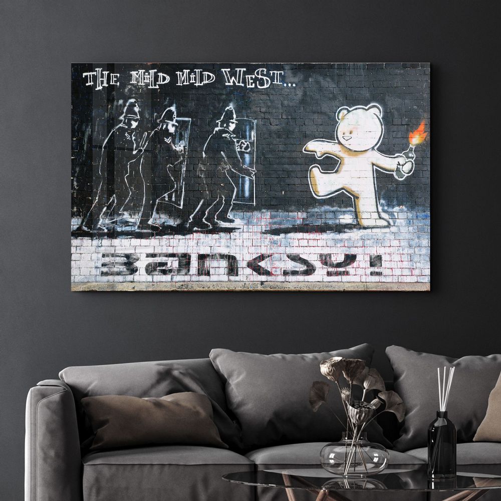 Autres décorations murales - Banksy - Le doux ouest doux | Art mural en verre 110CMx70CM - ARTDESIGNA