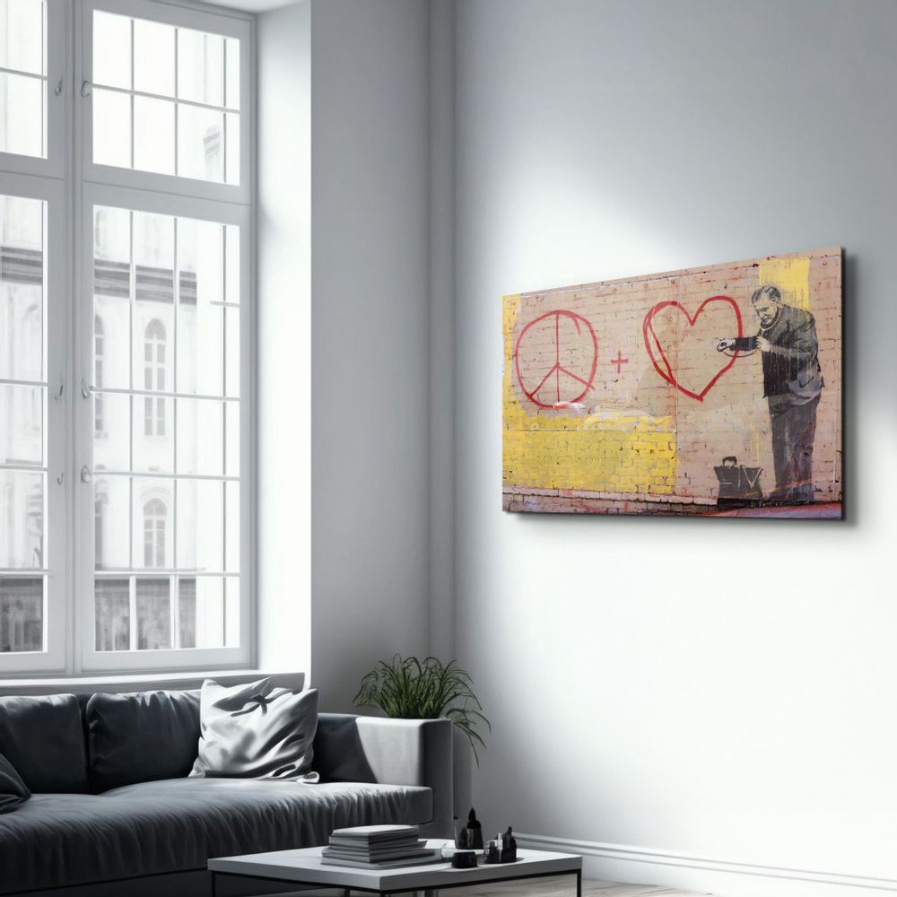 Other wall decoration - Banksy - Love and Peace | Glass Wall Art 110CMx70CM - ARTDESIGNA
