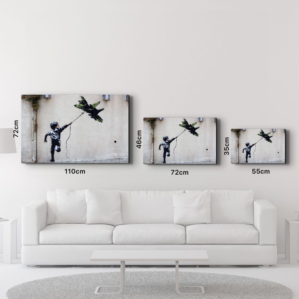 Other wall decoration - Banksy - fighter jet kite | Glass Wall Art 110CMx70CM - ARTDESIGNA