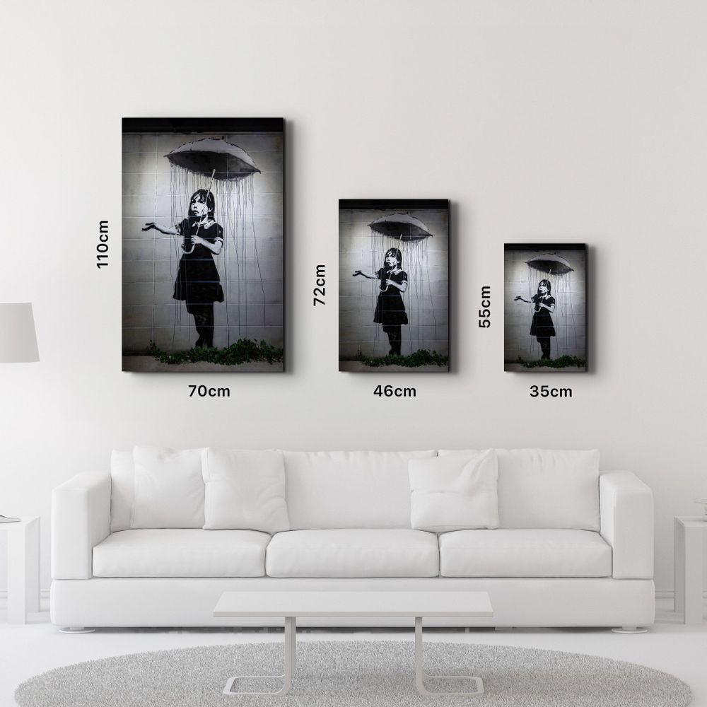 Autres décorations murales - Banksy - Fille avec un parapluie | Art mural en verre 110CMx70CM - ARTDESIGNA