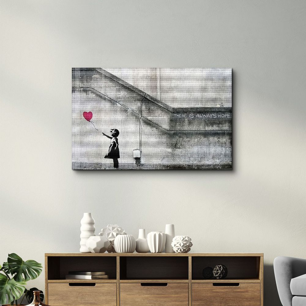 Autres décorations murales - Banksy - Hope - Fille avec un ballon | Art mural en verre  110CMx70CM - ARTDESIGNA