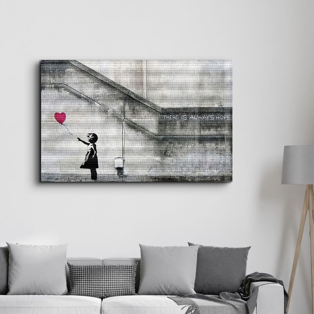 Autres décorations murales - Banksy - Hope - Fille avec un ballon | Art mural en verre  110CMx70CM - ARTDESIGNA