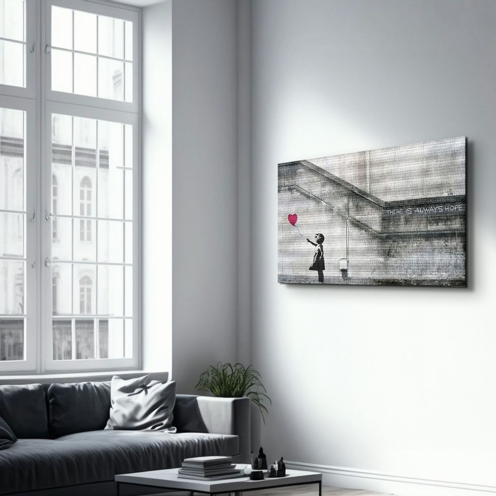 Autres décorations murales - Banksy - Hope - Fille avec un ballon | Art mural en verre  110CMx70CM - ARTDESIGNA