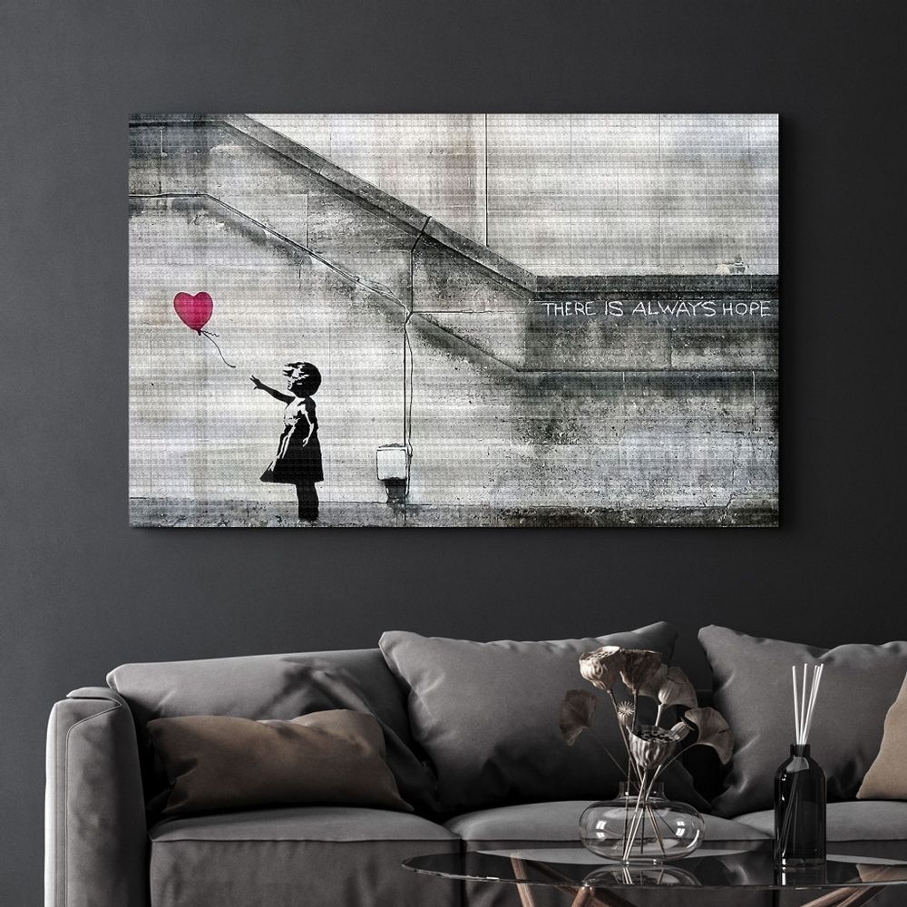 Autres décorations murales - Banksy - Hope - Fille avec un ballon | Art mural en verre  110CMx70CM - ARTDESIGNA