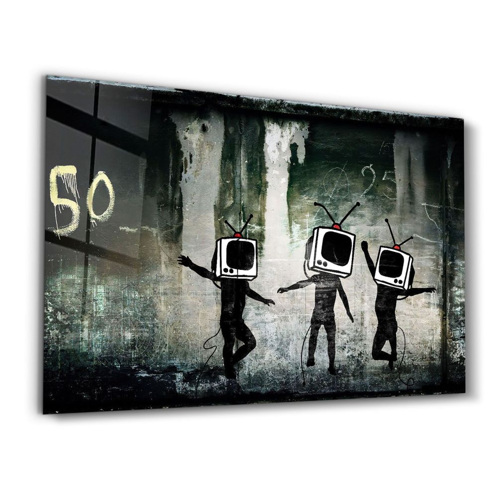 Other wall decoration - Banksy - Dancing TV | Glass Wall Art 110CMx70CM - ARTDESIGNA