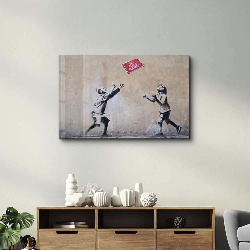 Other wall decoration - Banksy - No Ball Games | Glass Wall Art 110CMx70CM - ARTDESIGNA