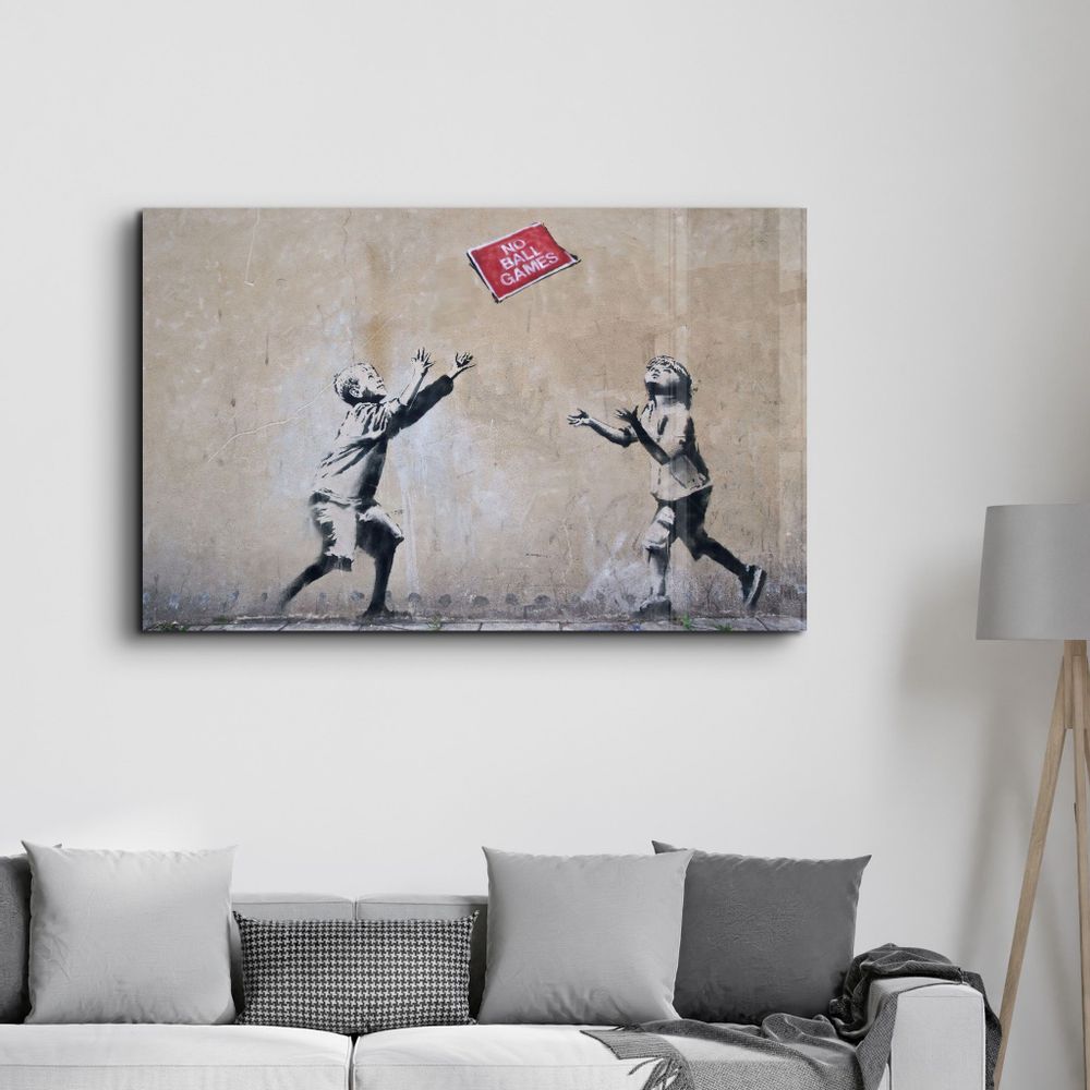 Other wall decoration - Banksy - No Ball Games | Glass Wall Art 110CMx70CM - ARTDESIGNA