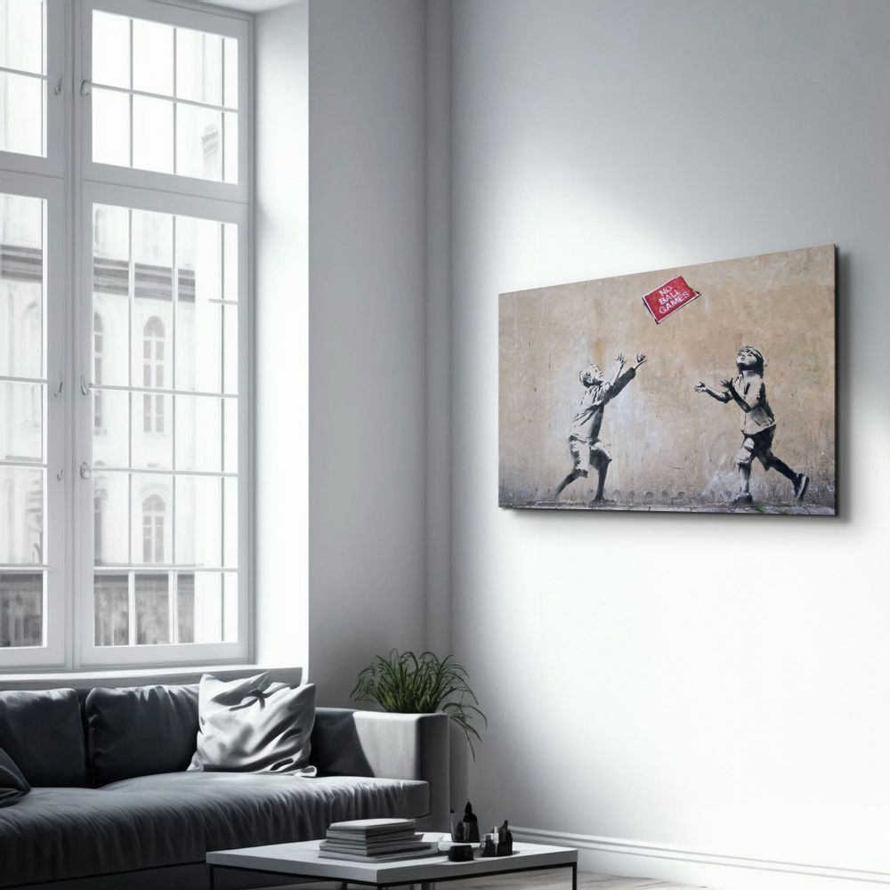 Other wall decoration - Banksy - No Ball Games | Glass Wall Art 110CMx70CM - ARTDESIGNA