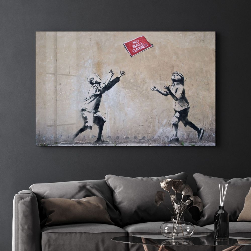 Other wall decoration - Banksy - No Ball Games | Glass Wall Art 110CMx70CM - ARTDESIGNA