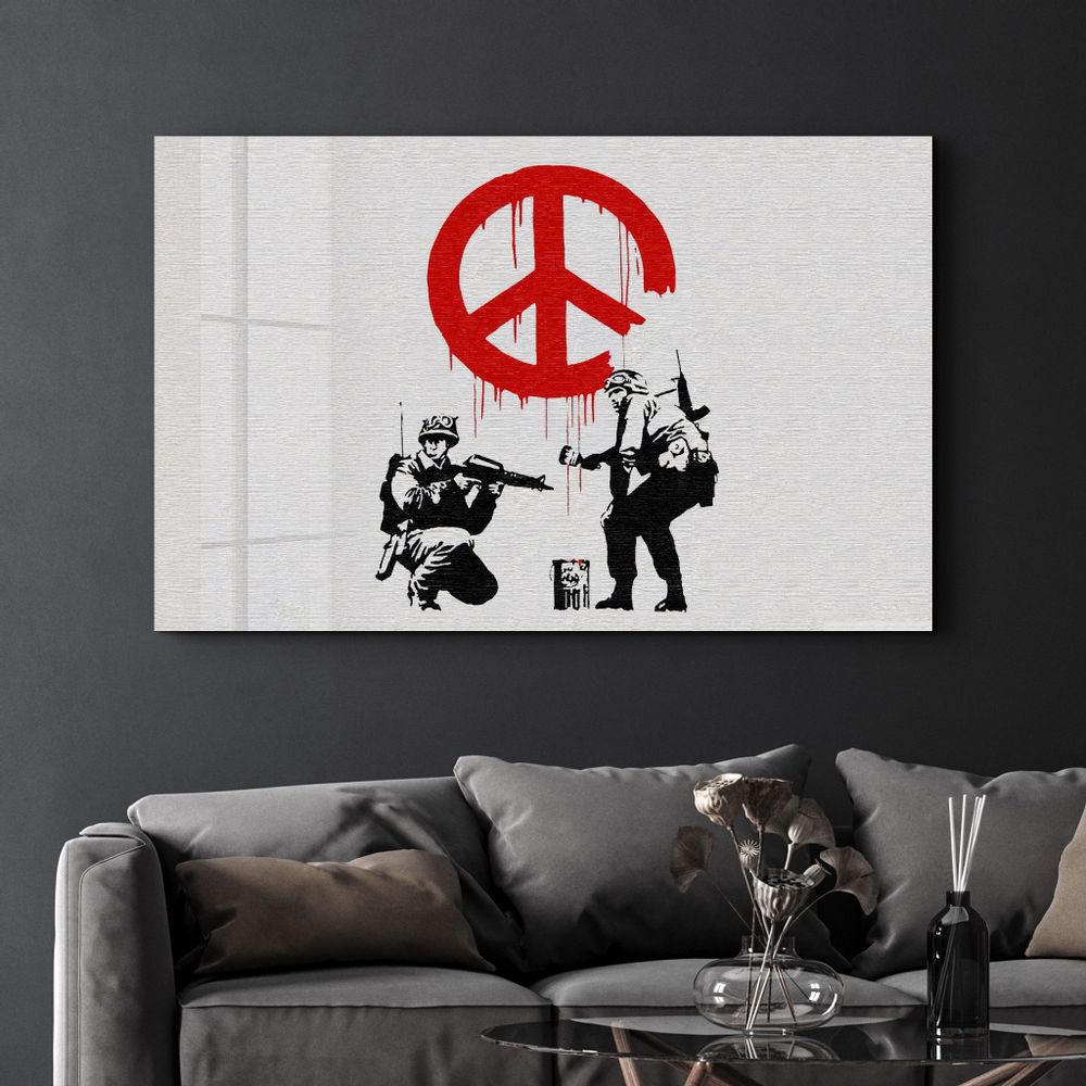 Other wall decoration - Banksy - Anti-War | Glass Wall Art 110CMx70CM - ARTDESIGNA