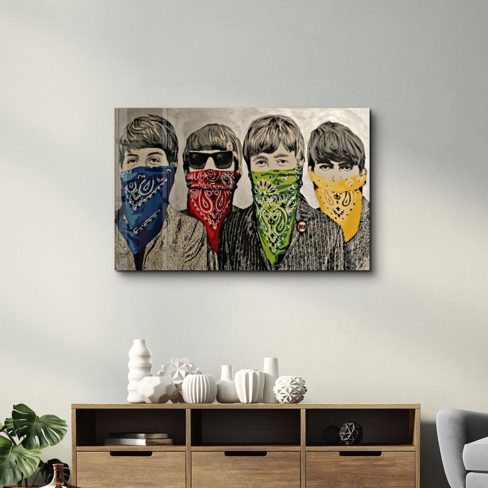 Autres décorations murales - Banksy-Beatles | Art mural en verre 110CMx70CM - ARTDESIGNA