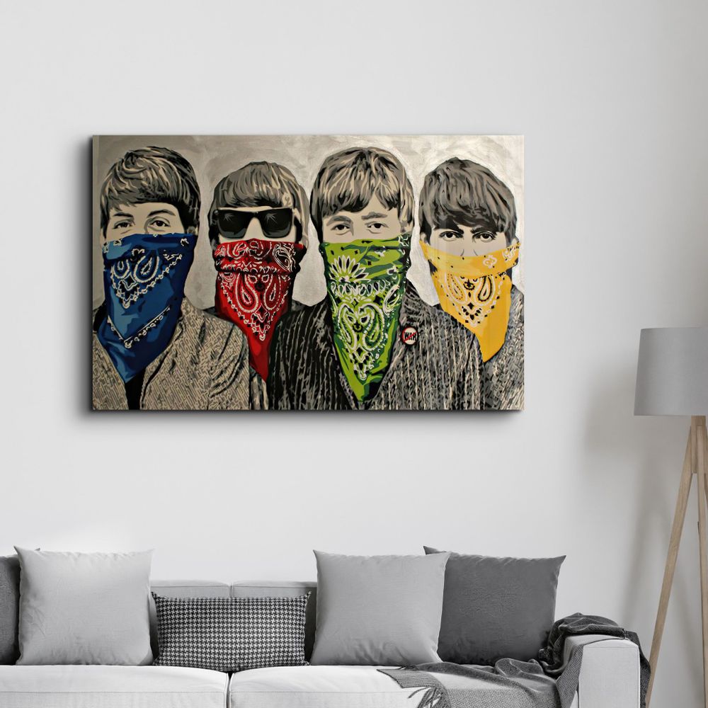Autres décorations murales - Banksy-Beatles | Art mural en verre 110CMx70CM - ARTDESIGNA