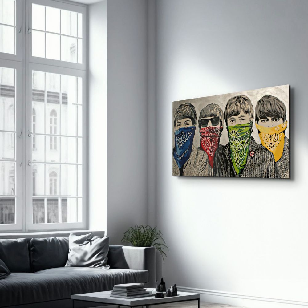 Autres décorations murales - Banksy-Beatles | Art mural en verre 110CMx70CM - ARTDESIGNA
