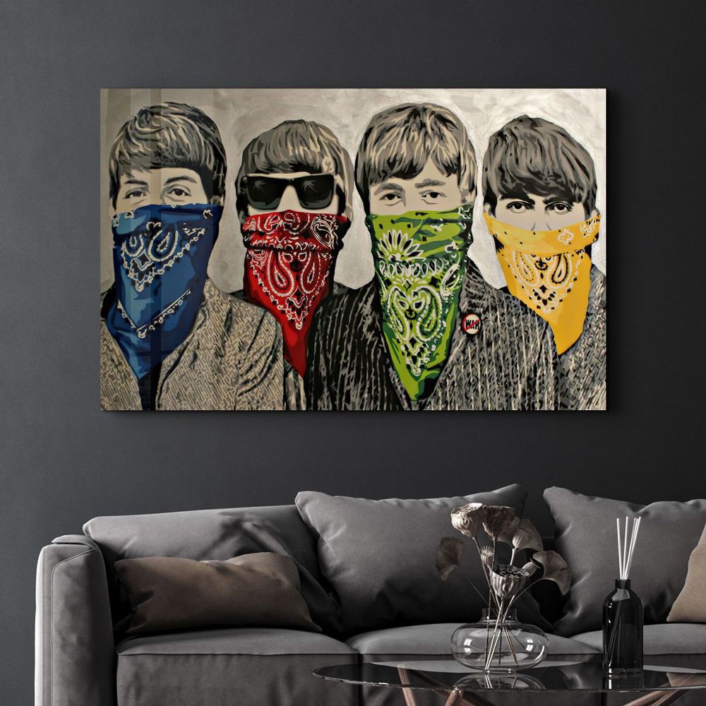 Autres décorations murales - Banksy-Beatles | Art mural en verre 110CMx70CM - ARTDESIGNA