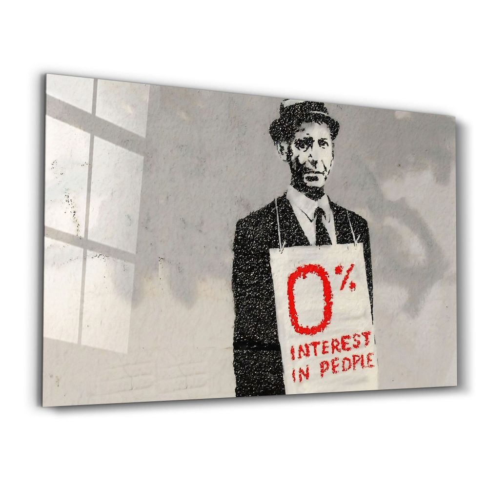 Autres décorations murales - Banksy – Intérêt à zéro pour cent | Art mural en verre 110CMx70CM - ARTDESIGNA