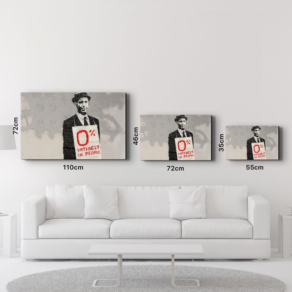 Autres décorations murales - Banksy – Intérêt à zéro pour cent | Art mural en verre 110CMx70CM - ARTDESIGNA