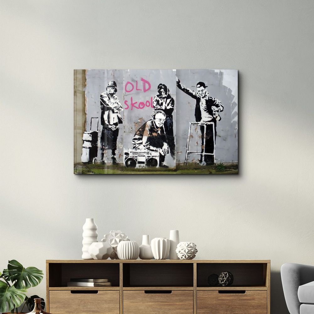 Autres décorations murales - Banksy - Vieille école | Art mural en verre  110CMx70CM - ARTDESIGNA