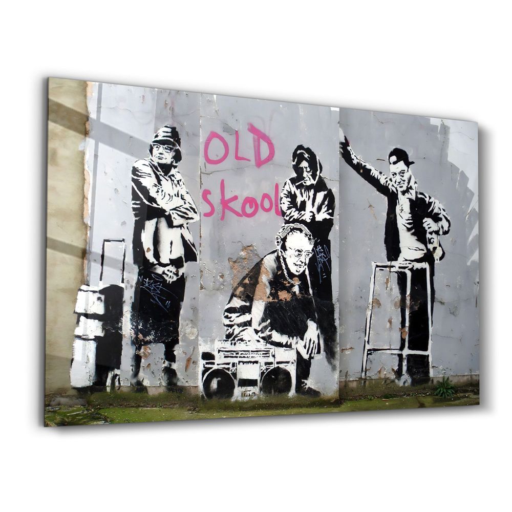 Autres décorations murales - Banksy - Vieille école | Art mural en verre  110CMx70CM - ARTDESIGNA