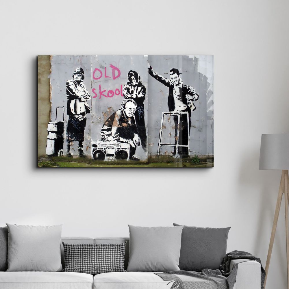 Autres décorations murales - Banksy - Vieille école | Art mural en verre  110CMx70CM - ARTDESIGNA