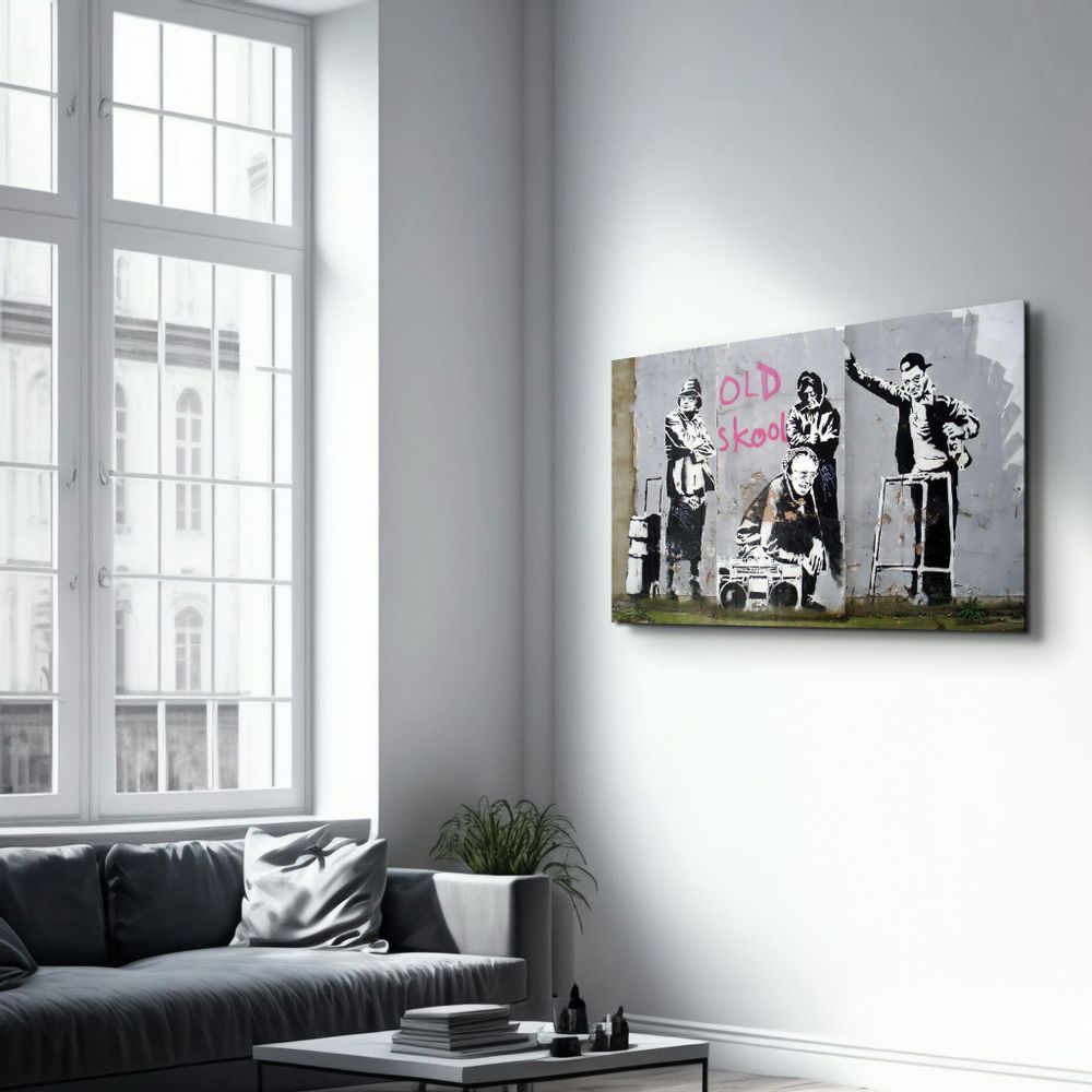 Autres décorations murales - Banksy - Vieille école | Art mural en verre  110CMx70CM - ARTDESIGNA