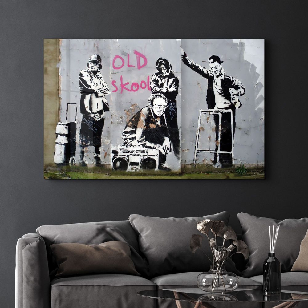 Autres décorations murales - Banksy - Vieille école | Art mural en verre  110CMx70CM - ARTDESIGNA