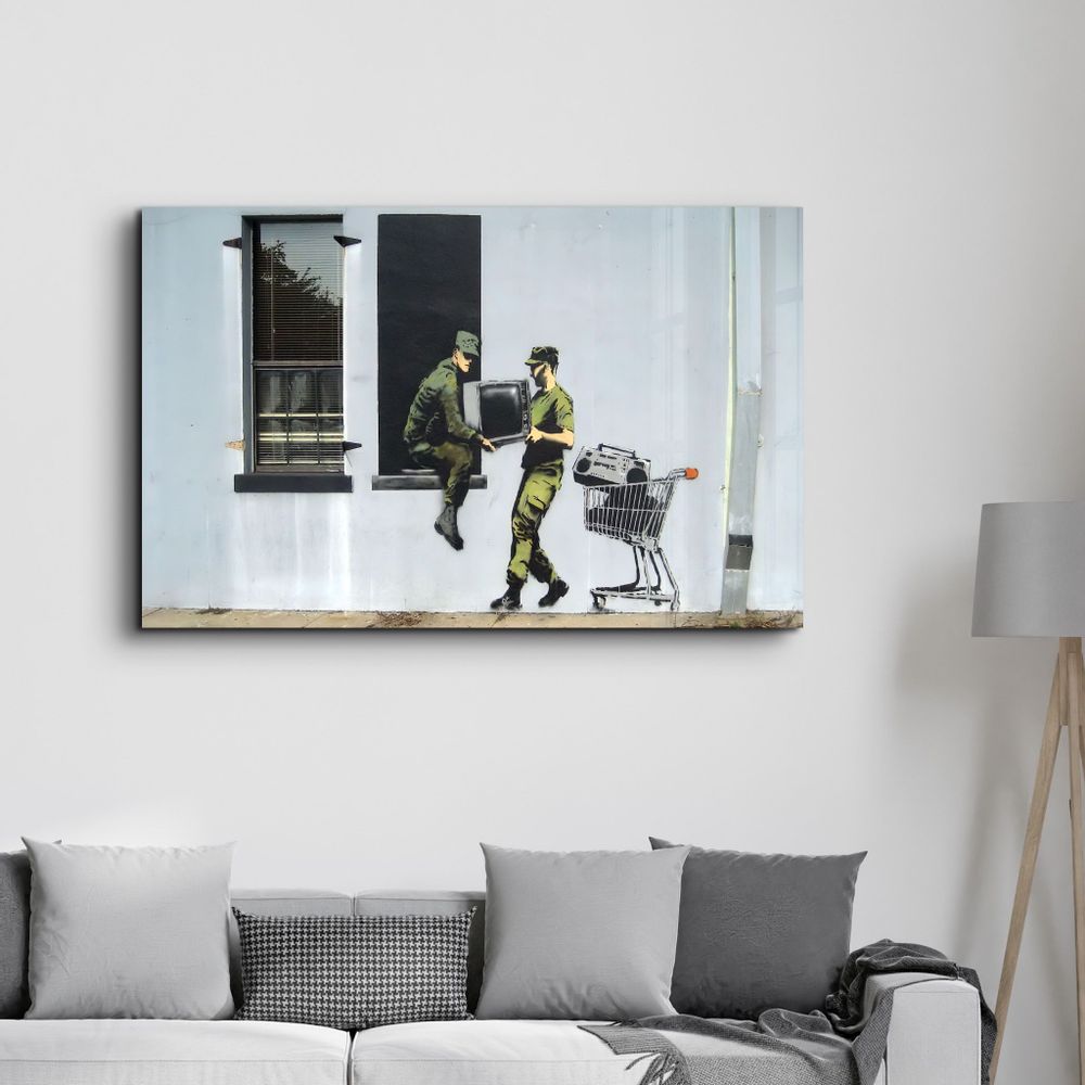 Autres décorations murales - Banksy - Pillage des soldats | Art mural en verre 110CMx70CM - ARTDESIGNA