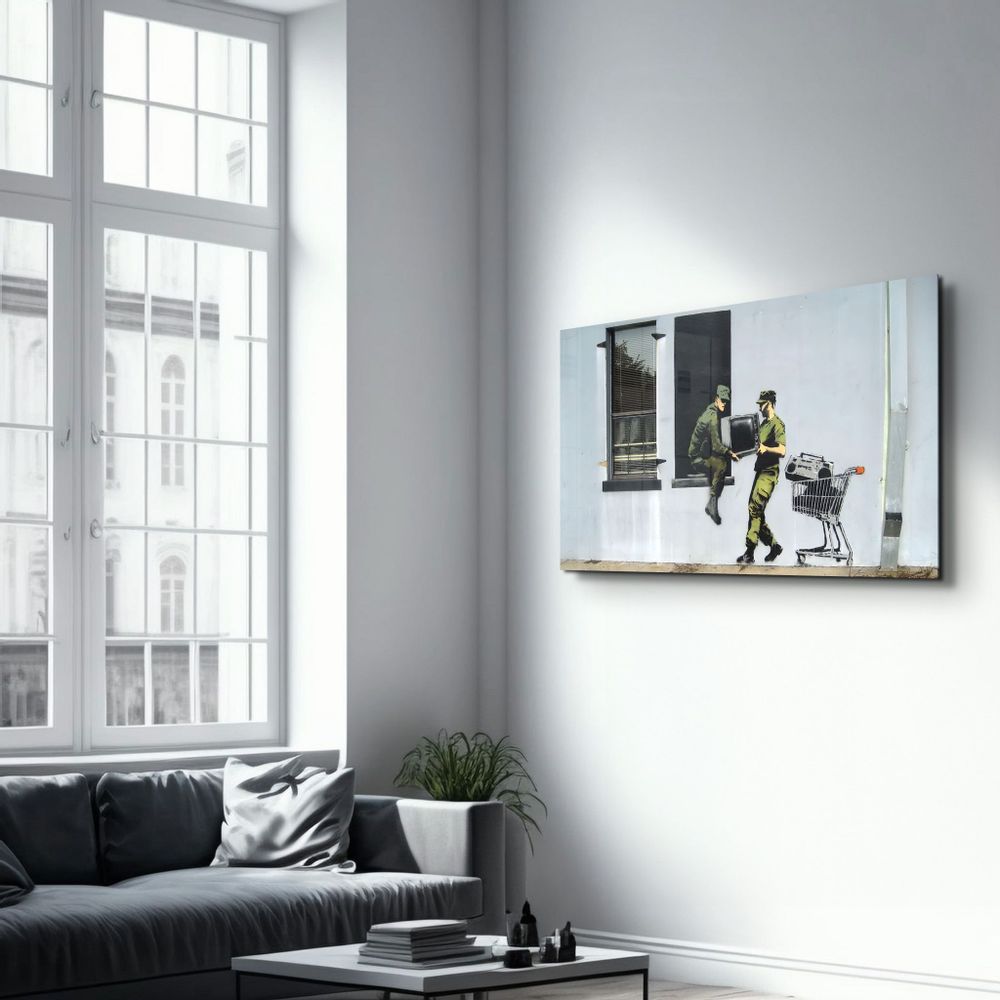 Autres décorations murales - Banksy - Pillage des soldats | Art mural en verre 110CMx70CM - ARTDESIGNA